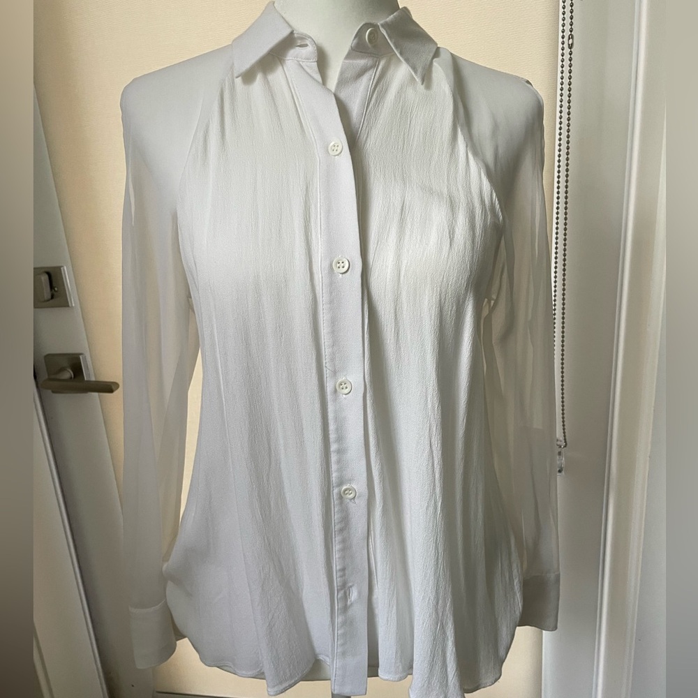 Alice + Olivia White Sheer Long Sleeve Blouse with Cutout Shoulders xs